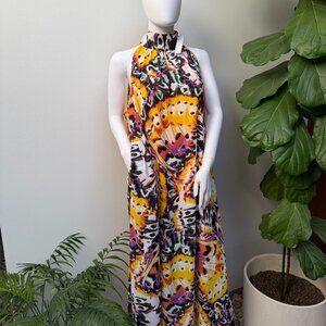 NWT Flowy Soft Floral & Butterfly Bright Print Halter Maxi Dress with Pockets